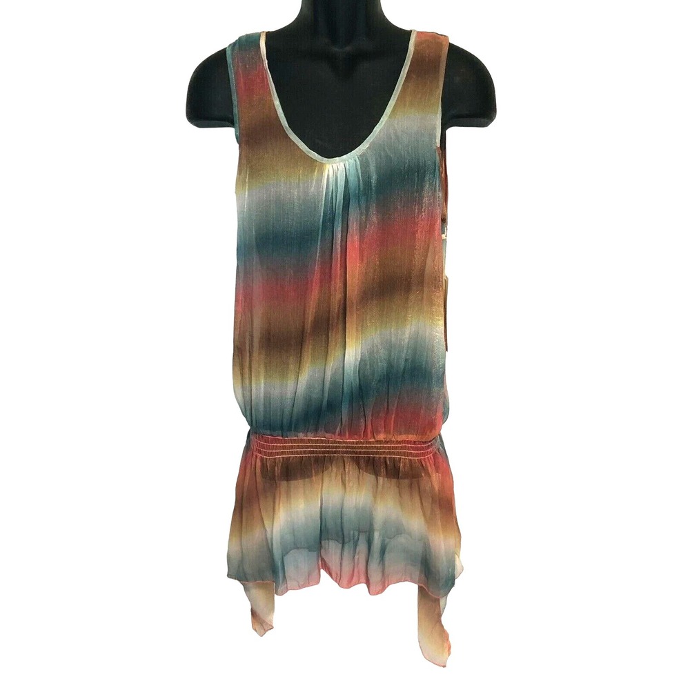 Paradise‎ USA Size Medium Sheer Chiffon Smocked Drop Waist Tunic Top Cover-Up